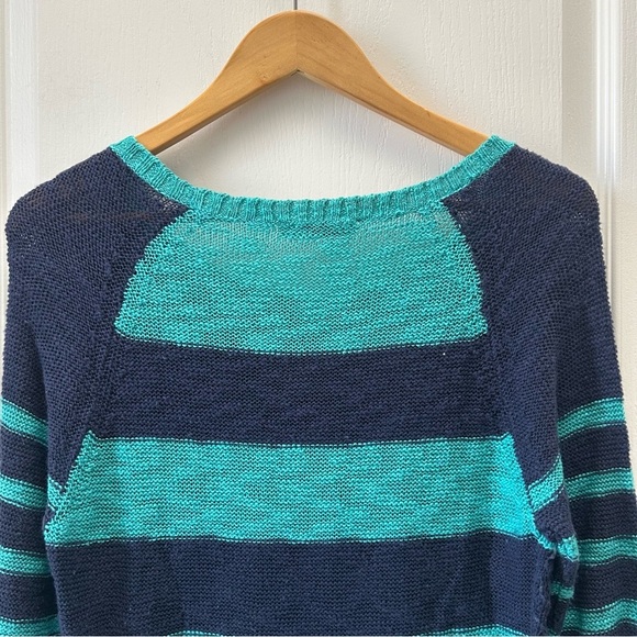Ricki’s Striped Blue Teal Sweater Lightweight Cotton Open Weave Size Small - Picture 7 of 14